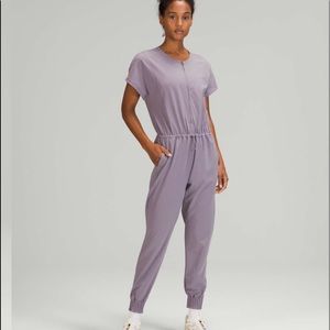 NWT Stretch Travel Woven Jumpsuit Dusky Lavender